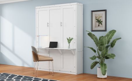 Queen Size Murphy Bed, 68-inch Cabinet Bed Folding Wall Bed with Desk Combo Perfect for Guest Room,Study, Office,White(old sku:BS311491AAC)