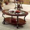 Traditional Style Brown Cherry 1pc COFFEE TABLE Open Bottom Shelf Ornate Design Glass Top Living Room Furniture