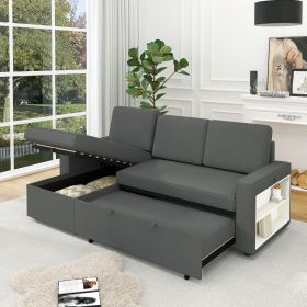 85.8" Pull Out Sleeper Sofa L-Shaped Couch Convertible Sofa Bed with Storage Chaise And Storage Racks,With USB Port And T-pyce Port