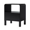 Modern Minimalist Curved-Top Solid Wood Nightstand – Black