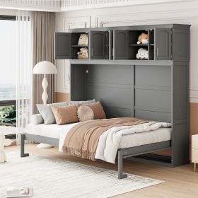 Queen Size Murphy Bed Wall Bed with Top Cabinets,Gray