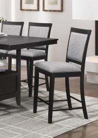 Charcoal Gray Finish Counter Height Chairs Set of 2, Upholstered Seat and Back Casual Style Dining Kitchen Furniture