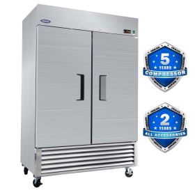 ORIKOOL 54" Commercial Refrigerator 49 Cu.ft with 2 Solid Door Reach-In Refrigerators Stainless Steel ETL Approved Upright Fridge Storage