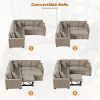 82.6" L-shape Sofa Bed Pull-out Sleeper Sofa with Wheels, USB Ports, Power Sockets for Living Room (SG001230AA), Khaki