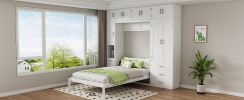 Full Size Murphy Bed with Lockers and Wardrobes, With installation video, White