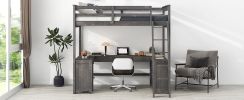 Full Size Loft Bed with U-shaped Desk, Drawers and Storage Shelves, Antique Brown