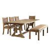 Rustic Elegance Brown Fabric Seat 1pc Bench Bold Sturdy Design Rustic Oak Solidwood Frame Dining Room Furniture