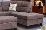 Diego 103.5"W Dark Brown Fabric Sectional Sofa with Right Facing Chaise, Storage Ottoman, and 2 Accent Pillows