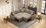 82.6" L-shape Sofa Bed Pull-out Sleeper Sofa with Wheels, USB Ports, Power Sockets for Living Room (SG001230AA), Khaki