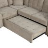 82.6" L-shape Sofa Bed Pull-out Sleeper Sofa with Wheels, USB Ports, Power Sockets for Living Room (SG001230AA), Khaki