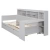 Wooden Twin Size Daybed with Storage Shelves, Multi-functional Bed with Two Storage Drawers and Study Desk, Antique White