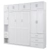 Full Size Murphy Bed with Lockers and Wardrobes, With installation video, White