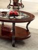 Traditional Style Brown Cherry 1pc COFFEE TABLE Open Bottom Shelf Ornate Design Glass Top Living Room Furniture