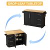 Kitchen Island Cart with 2 Door Cabinet and Three Drawers,43.31 Inch Width with Spice Rack, Towel Rack (Black)