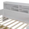 Wooden Twin Size Daybed with Storage Shelves, Multi-functional Bed with Two Storage Drawers and Study Desk, Antique White