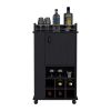 Bar Cart with Casters Reese, Six Wine Cubbies and Single Door, Black Wengue Finish