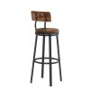 Swivel bar stool set of 2 with backrest, industrial style, metal frame, 29.5'' high for dining room. Rustic Brown, 13.4''w x 40.5''h.