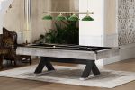 84" Pool Table with Billiard Balls, Cues, Pool Cue Chalk, Cleaning Brush, X-Legs, Black Cloth, Rustic Grey,84.1"L x 46.5"W x 32"H