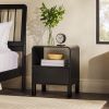 Modern Minimalist Curved-Top Solid Wood Nightstand – Black