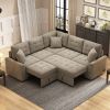 82.6" L-shape Sofa Bed Pull-out Sleeper Sofa with Wheels, USB Ports, Power Sockets for Living Room (SG001230AA), Khaki