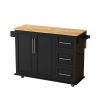 Kitchen Island Cart with 2 Door Cabinet and Three Drawers,43.31 Inch Width with Spice Rack, Towel Rack (Black)