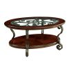 Traditional Style Brown Cherry 1pc COFFEE TABLE Open Bottom Shelf Ornate Design Glass Top Living Room Furniture