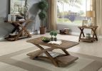 Transitional 3pc Table set Occasional Tables Living Room 1x Coffee Table And 2x End Tables Plank Style Top Antique Light Oak