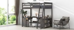 Full Size Loft Bed with U-shaped Desk, Drawers and Storage Shelves, Antique Brown