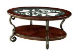 Traditional Style Brown Cherry 1pc COFFEE TABLE Open Bottom Shelf Ornate Design Glass Top Living Room Furniture