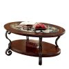 Traditional Style Brown Cherry 1pc COFFEE TABLE Open Bottom Shelf Ornate Design Glass Top Living Room Furniture