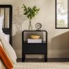 Modern Minimalist Curved-Top Solid Wood Nightstand – Black