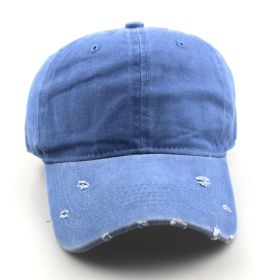 Water washed worn-out baseball cap Autumn and winter vintage personality worn-out edge soft top cap (colour: Cyan)