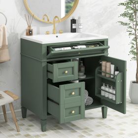 30'' Bathroom Vanity with Top Sink, Modern Bathroom Storage Cabinet with 2 Drawers and a Tip-out Drawer, Single Sink Bathroom Vanity (Color: as Pic)